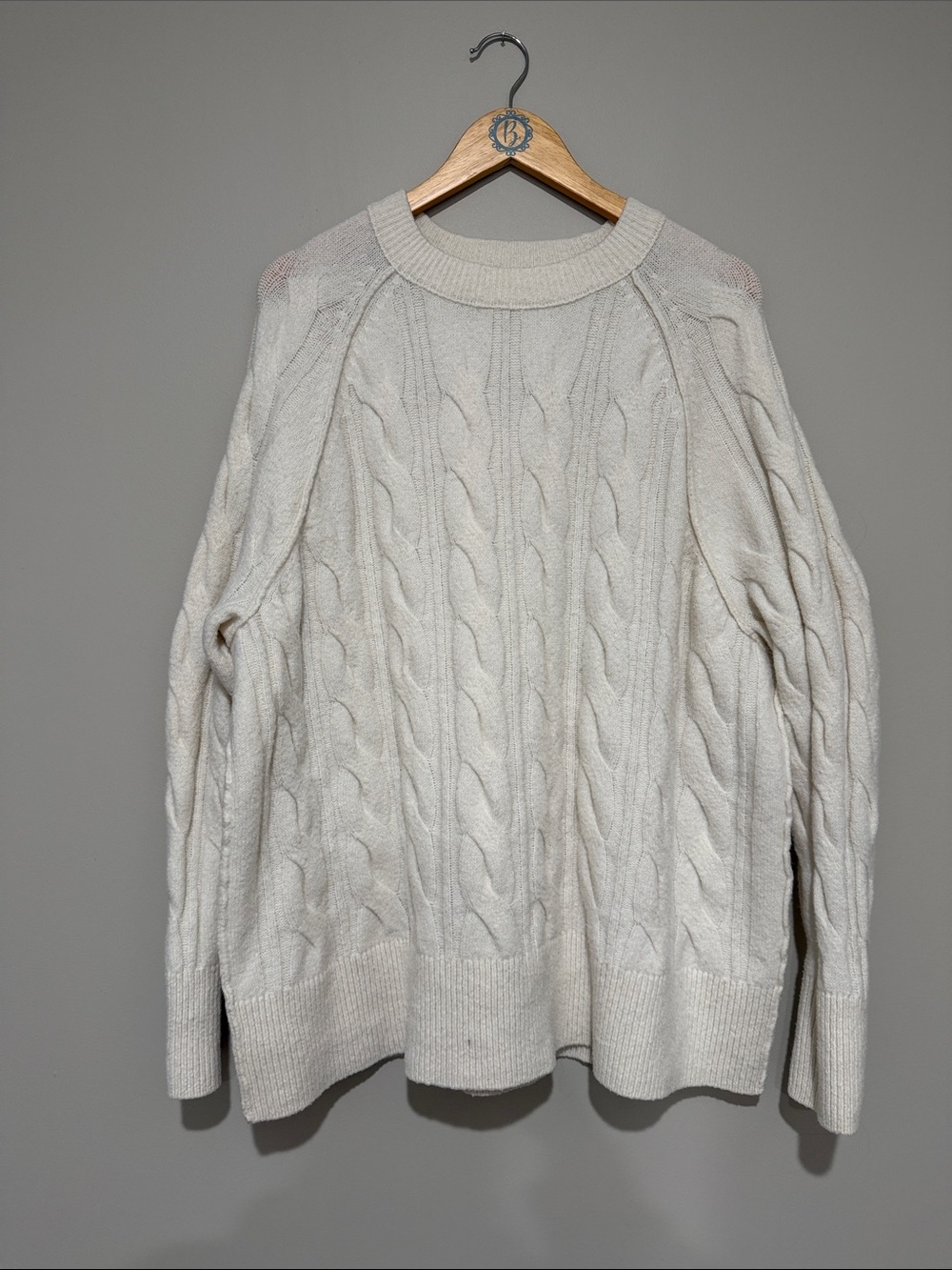 aerie Cream Cable Knit Crew Sweater